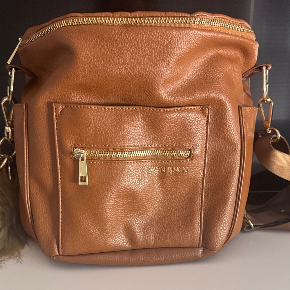 Fawn Design Tan Leather mini Backpack with Gold Hardware